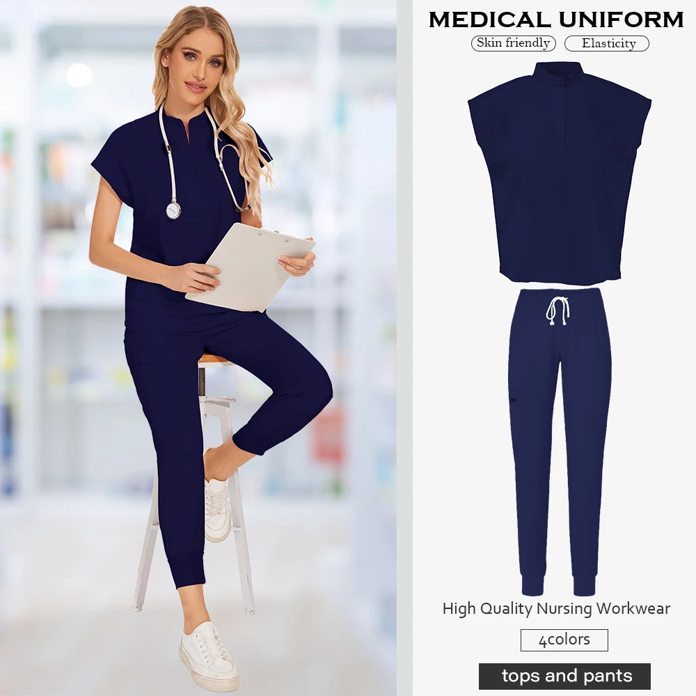 الجملة موضة ممرضة موحدة الدعك التمريض بأكمام قصيرة بانت سبا الملابس الطبية للنساء الرجال فرك ممرضة الملحقات