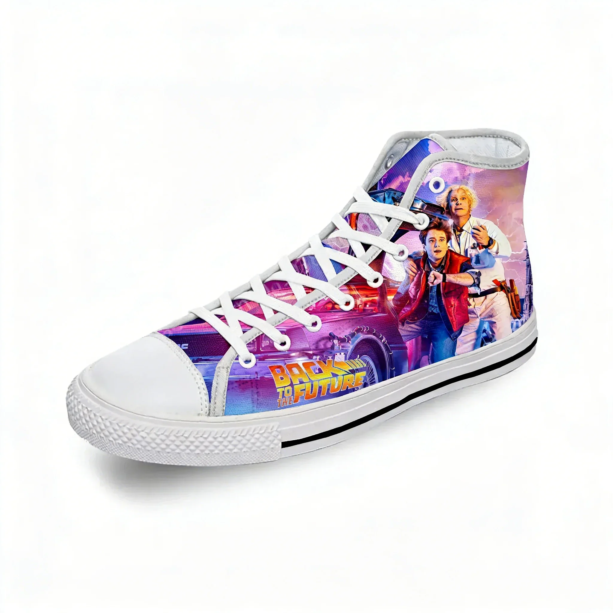 Movie Back To The Future Funny White Cloth Fashion 3D Print High Top Canvas Shoes Men Women Lightweight Breathable Sneakers view 3