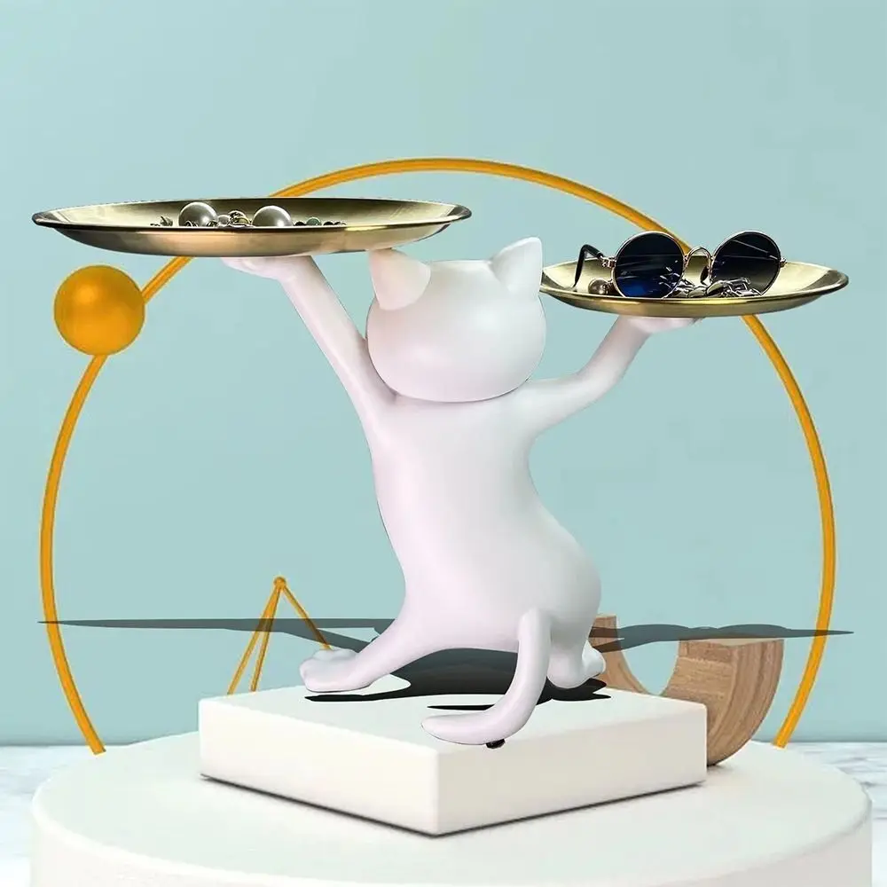 Multicolor Cat Support Tray Whimsical Design Desktop Ornament Cartoon Cat Figurine Resin Accessories Ket Candy Dish