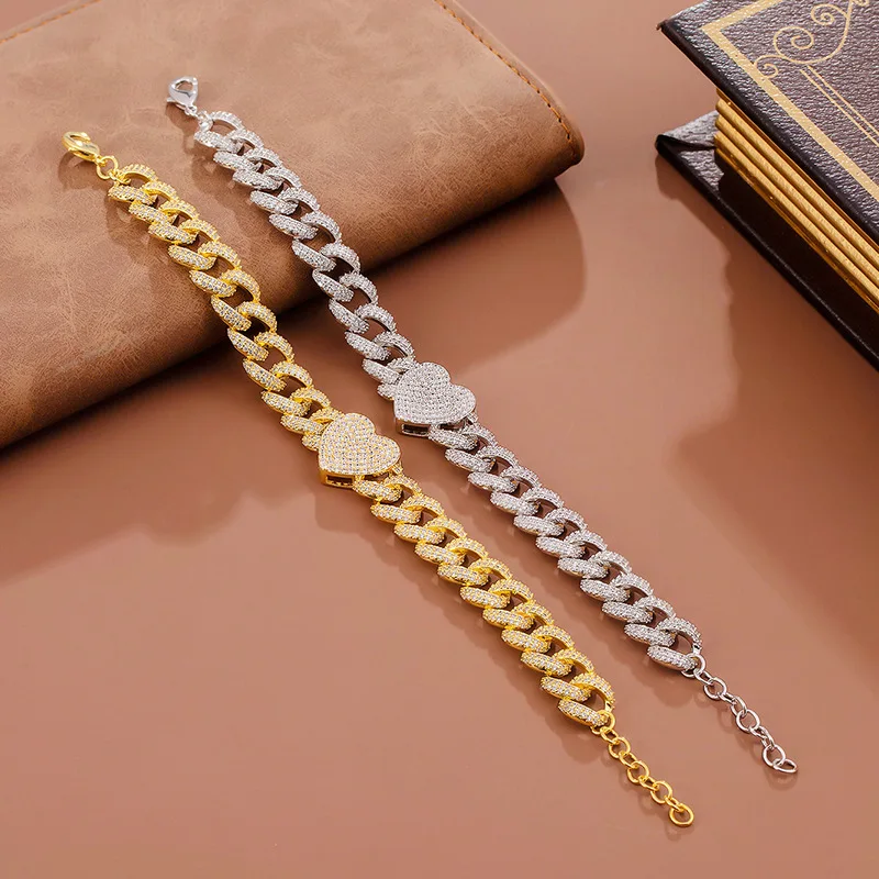 

Браслет в стиле хип-хоп из белого золота 18 карат и платины PT950, кубинский дизайн, ретро-стиль, полностью инкрустированный бриллиантами, легкая роскошь, экзотическое украшение для девушек.