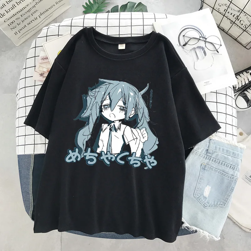 女性用半袖Tシャツ,女の子用原宿キャラクタープリントTシャツ,韓国原宿トップス,ベーシックなカジュアルブラックカラー,女の子用半袖トップス