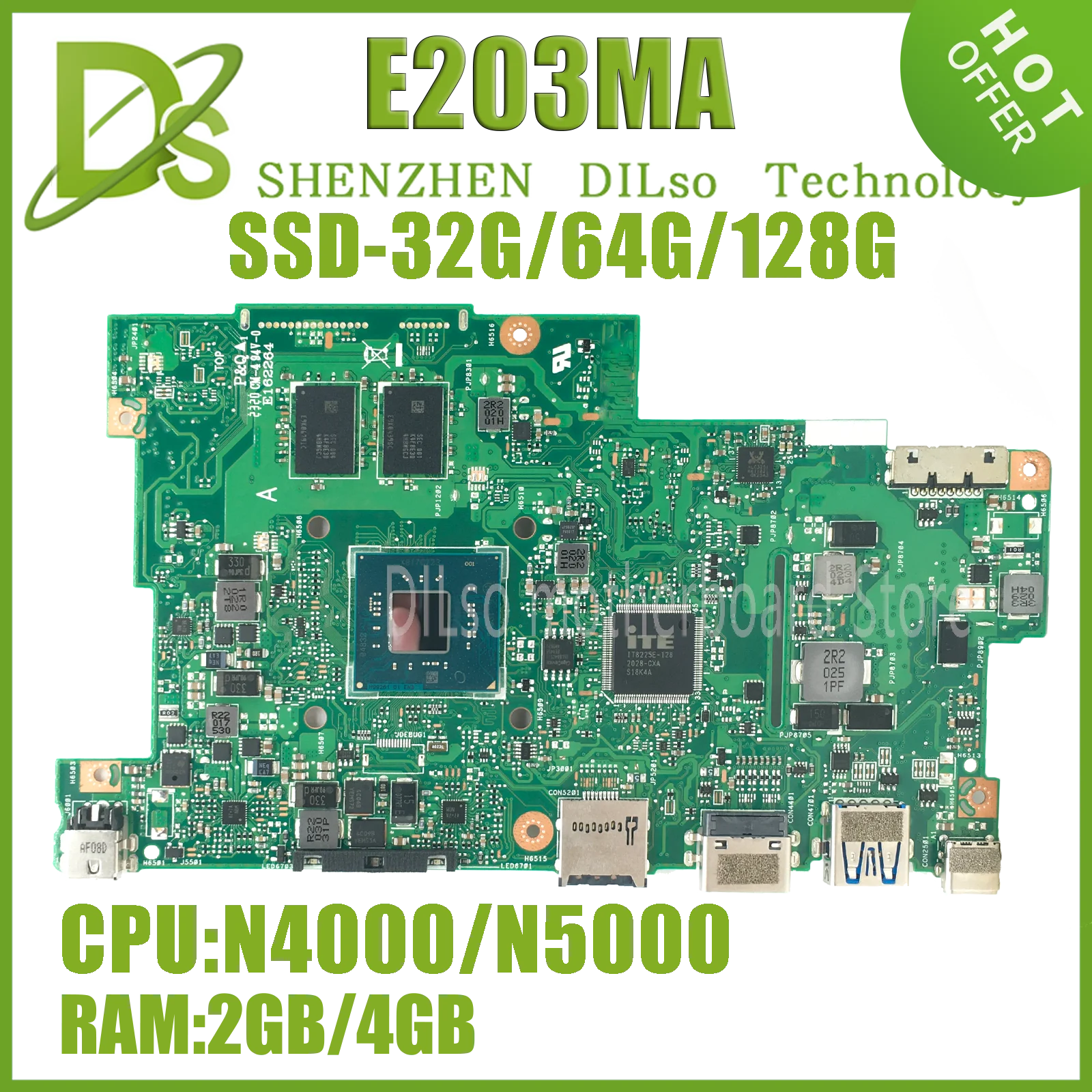 KEFU E203MA MAINboard For ASUS VIVOBOOK E12 E203MAS REV 2.0 Laptop Motherboard with N4200 CPU 2GB 4GB-RAM 64G SSD OK 100% Test