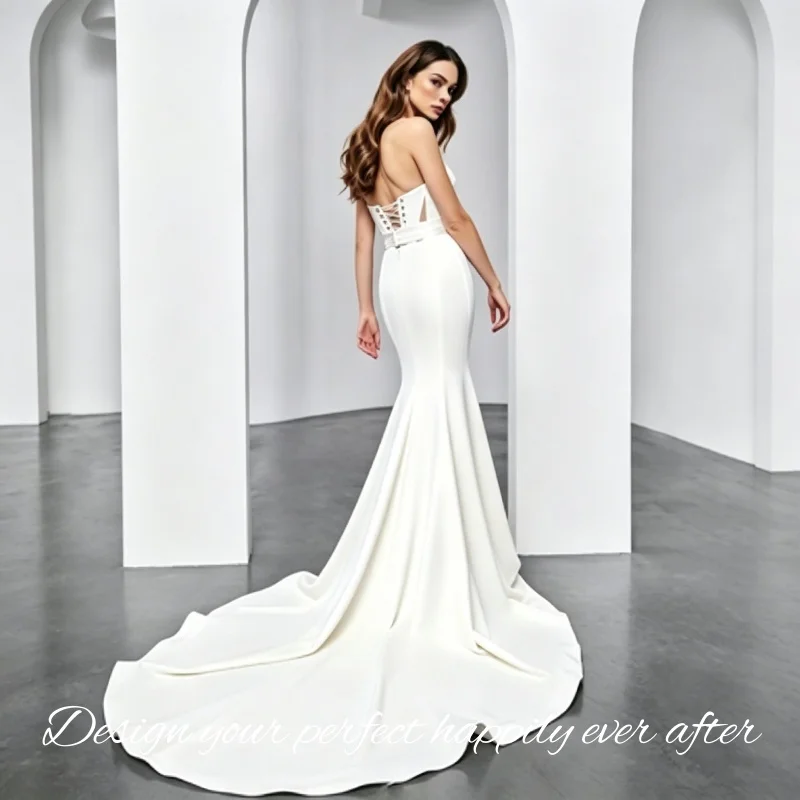 Sweetheart Neck Satin Mermaid Wedding Dress Sash Waist Bridal Gown Vestidos De Novia Customized