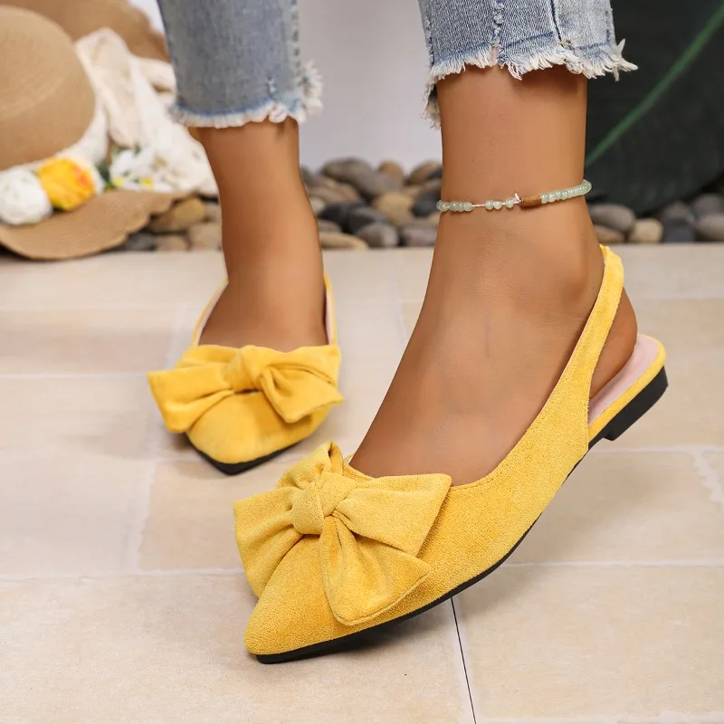 2CM Flat Comfortable Single Shoes Women 2026 New Women Pointed Toe Shoes Rubber Sole Bow Sandals Large Size 35 - 43