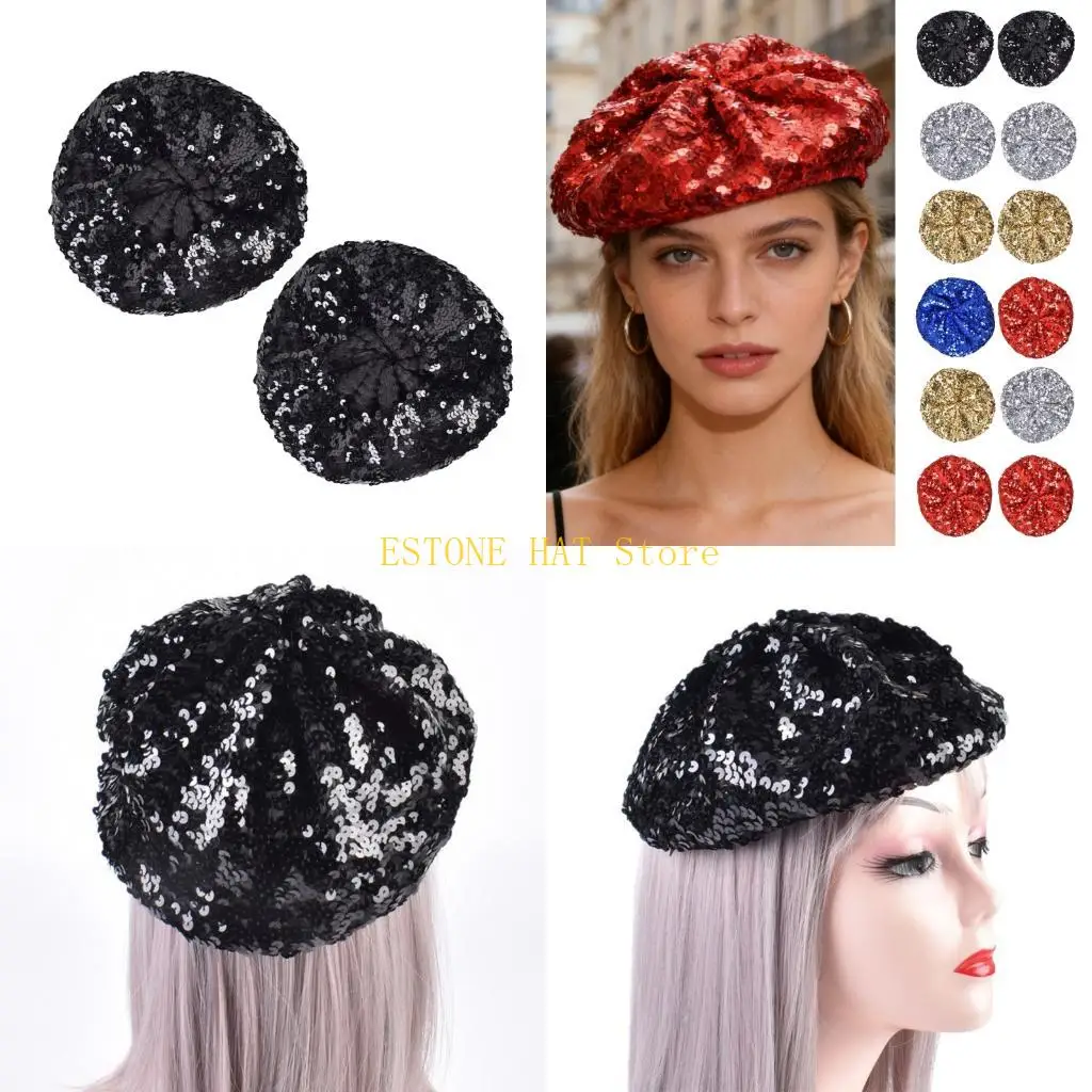 49MF Encrusted Sequins Hat Perfect For Themed Parties And Music Shows
