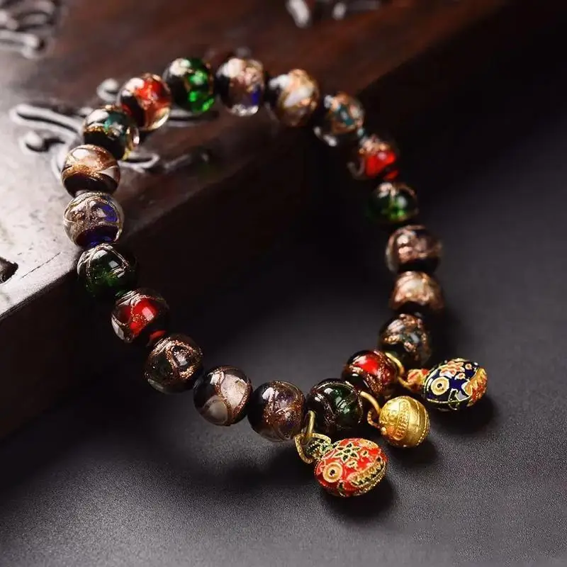 Fragrant Grey Glaze Colorful Multi-Treasure Gold-Swallowing Beast Buddha Bead Women's Year Of Rabbit Couple's Bracelet