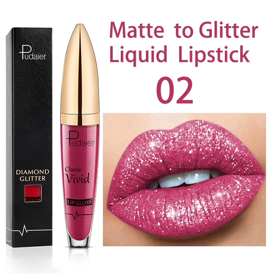 Pudaier 5ml Glitter Lip Gloss Waterproof Long Lasting Red Sexy Matte Liquid Lipsticks Makeup Lip Tint Metallic Pigment Cosmetics