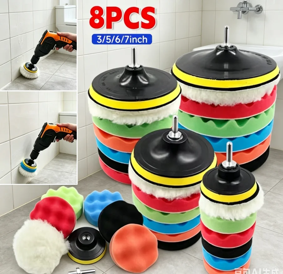 

8Pcs Buffing Pad Set Thread 3/5/7inch Auto Car Repair Polishing pad Kit for Car Polisher+Drill Adaptor Power Tools accessories