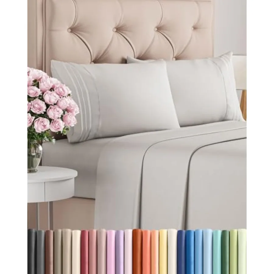 Cal Size 4 Pcs Sheet Set - Comfy Breathable and Cooling Sheets - Hotel Luxury Bed Sheets for Women and Men - Deep Pockets, Easy