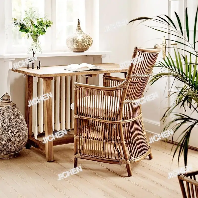 

ZQT скандинавский балконный стул из ротанга в стиле ретро, обеденный стул из настоящего ротанга B & B, средневековый стул для гостиной