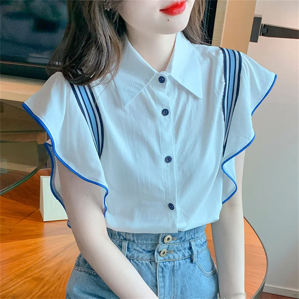 

Elegant Women's summer blouses striped ruffles woman tops women shirt blouse blusas blusa short sleeve top female mujer