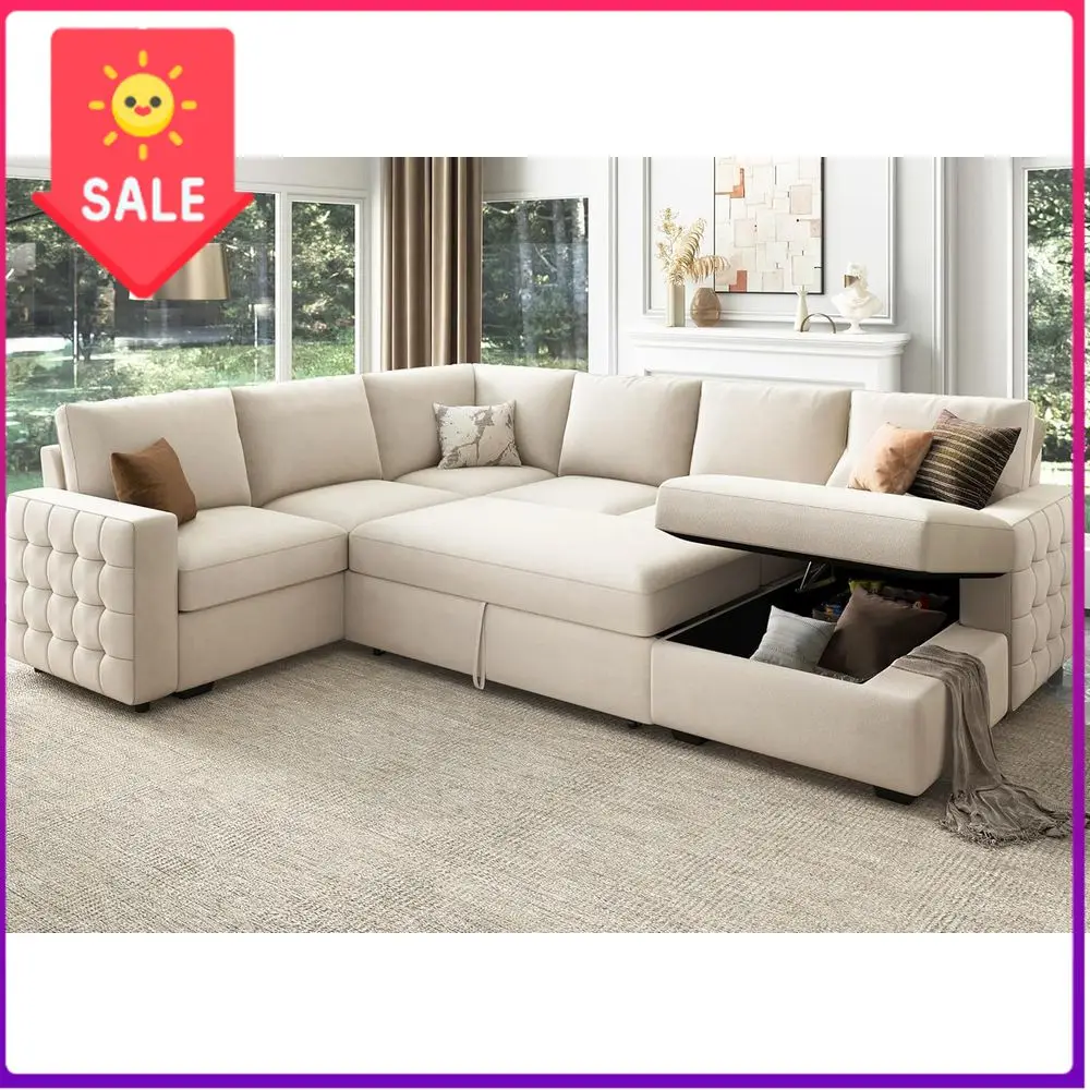 

Бестселлер: Бежевый велюровый секционный диван с выдвижной кроватью и местом для хранения