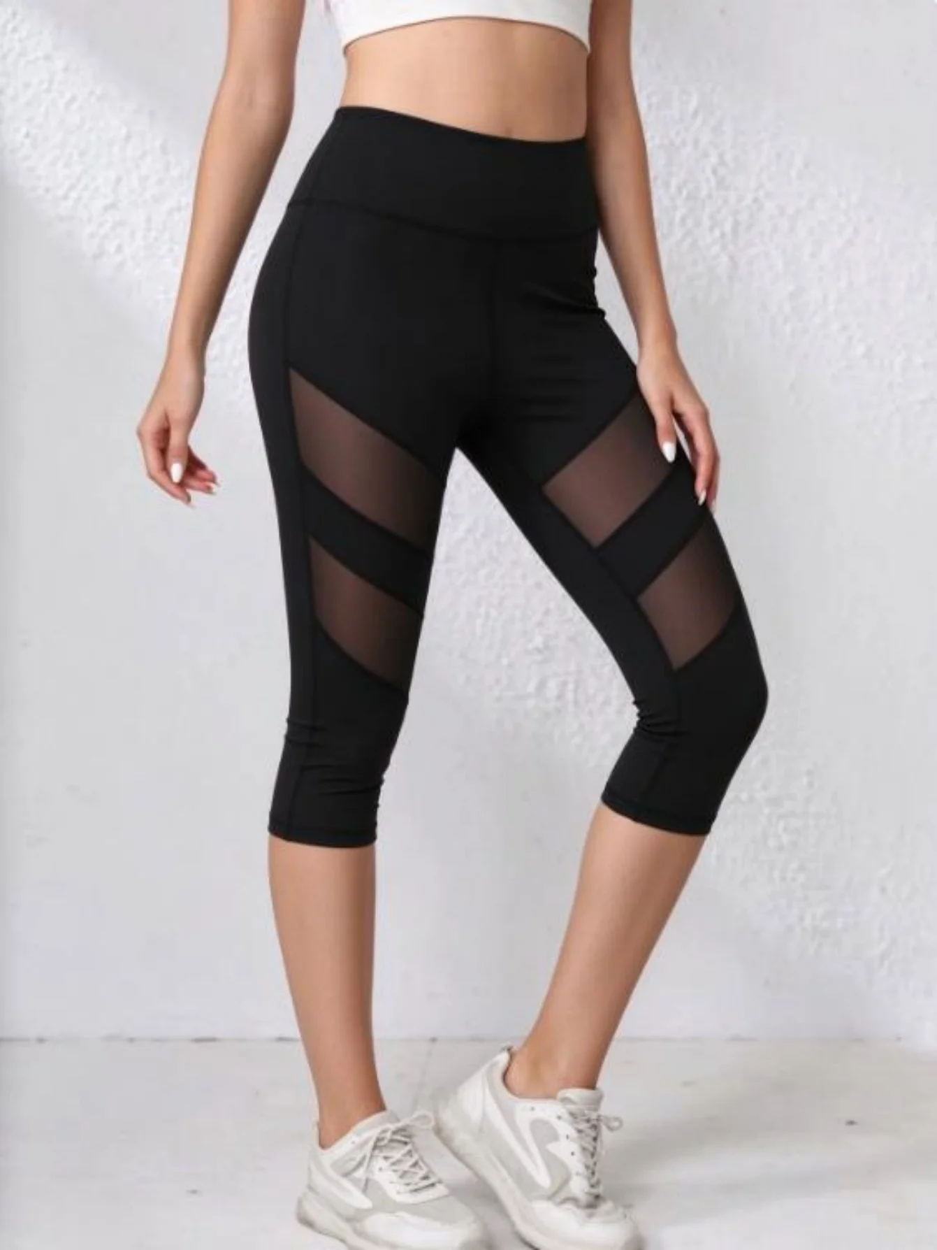 Mesh Insert Wideband Waist Sports Leggings