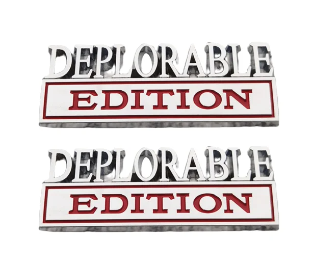 

2pcs Metal Deplorable Edition Emblem Sticker Replacement for Car Truck SUV Badge Tailgate Badge Front Hood Trunk(Silver Red)