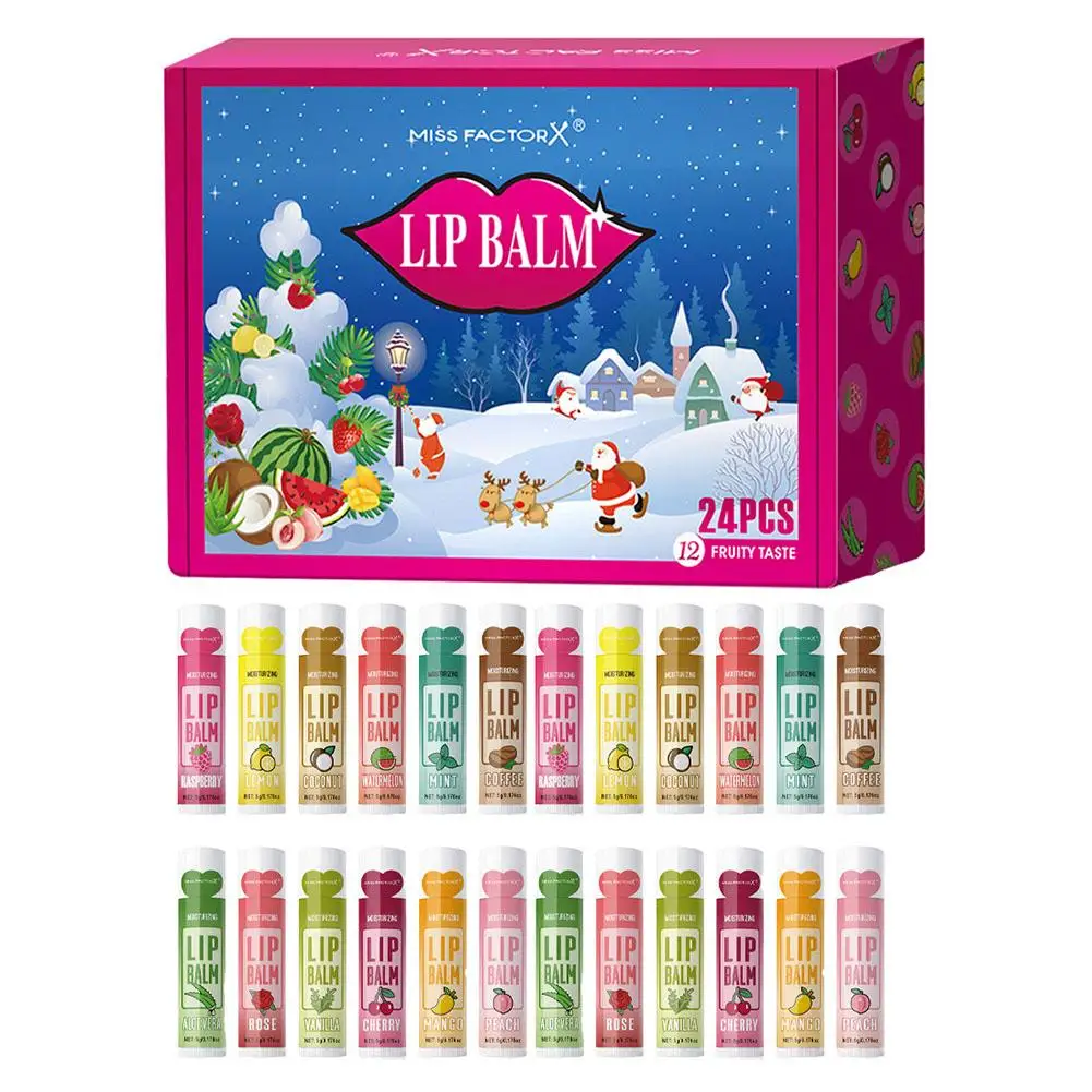 24 pçs/caixa 12 tipos de flor e frutas conjunto de bálsamo labial iluminando e cor presente fragrância natural esfoliante labial hidratante q0b6