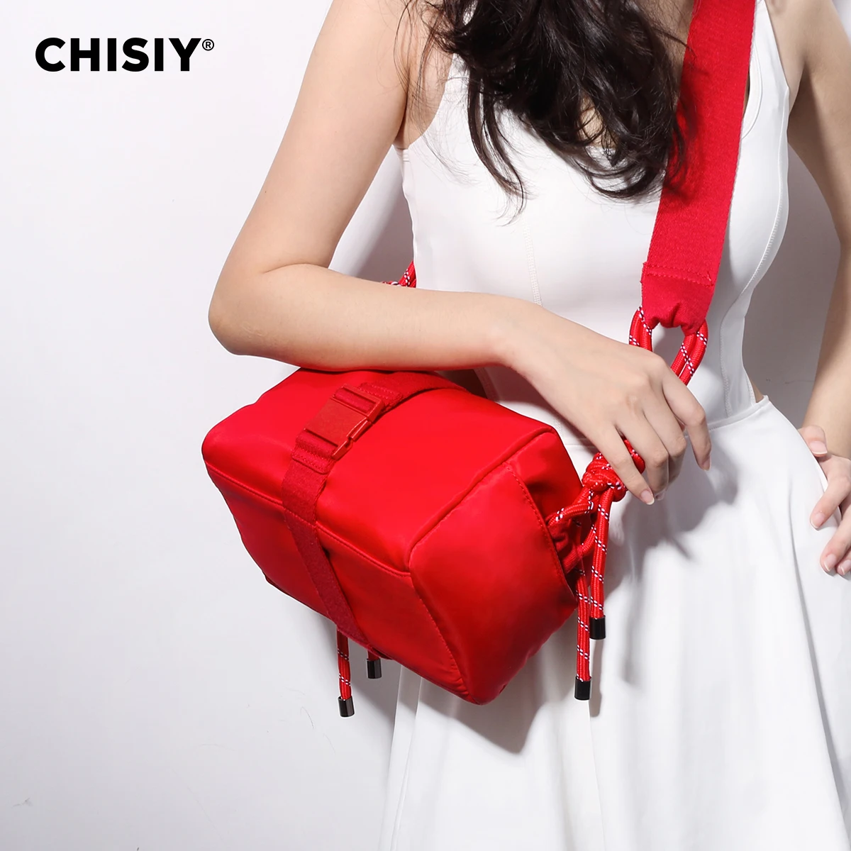 CHISIY Original Handmade Red Nylon Leisure Student Sports Fitness Zipper Travel Summer Crossbody Bag Valentine\'s Day Gift