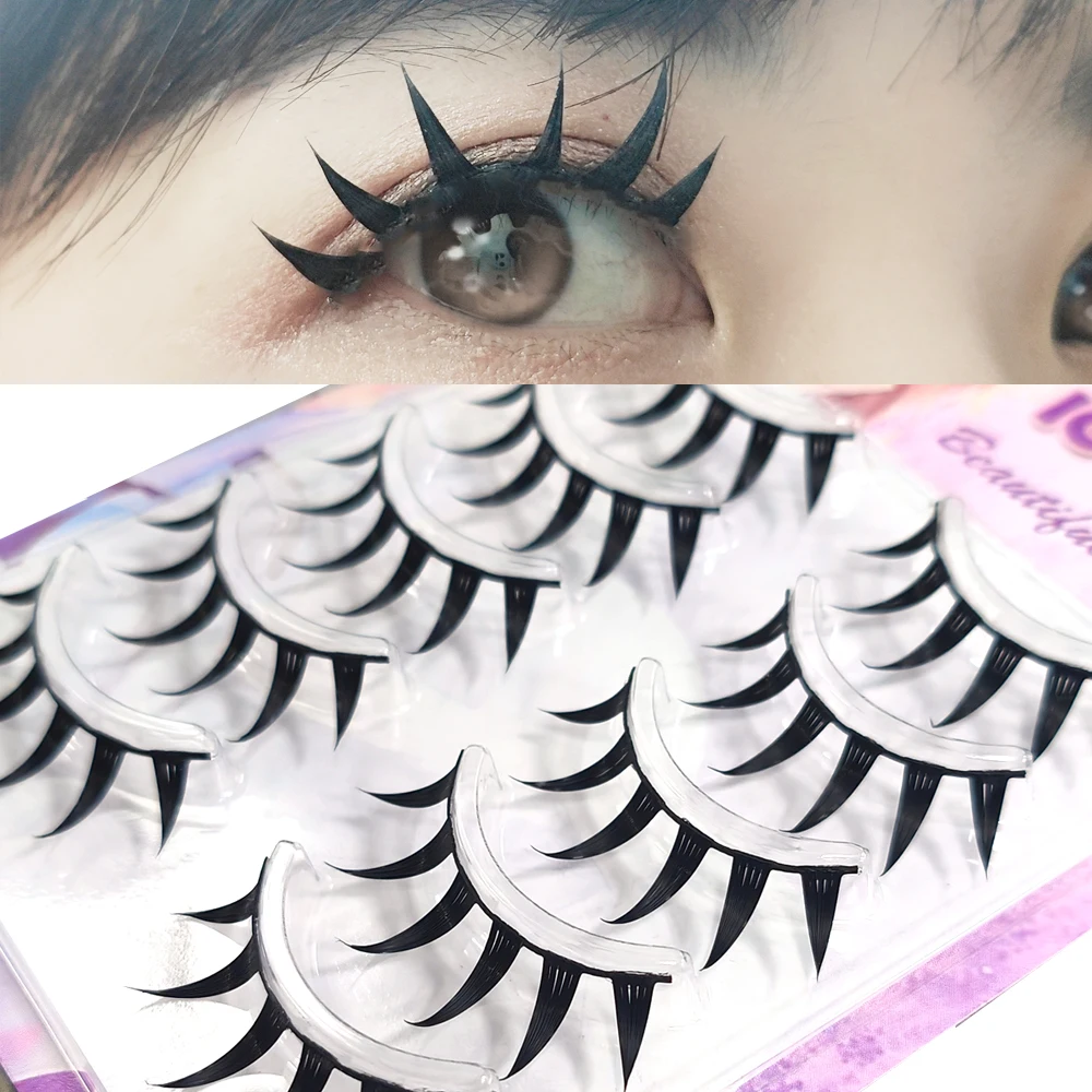 Eyelash Extension Wet Look - ICYCHEER 5 ペアナチュラルロングコスつけまつげ厚いウェットアイ効果ブラックバンドアイまつげキャットアイまつげパーティーコンサートメイクアップ
