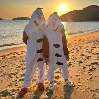 2024คอสเพลย์Disneyเครื่องแต่งกายแช่แข็งOlaf Snowmanชุดนอนผู้ใหญ่เด็กJumpsuitชุดขนแกะการ์ตูนชุดนอนของขวัญของเล่น