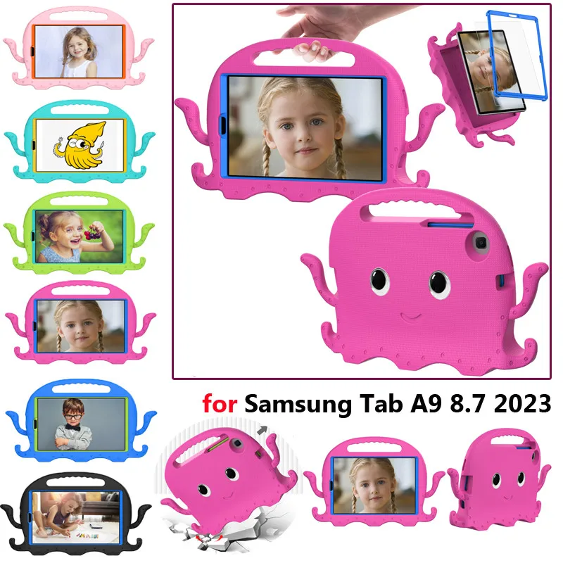 

Детский чехол Octopus для Smausng Galaxy Tab A9 8,7 дюйма SM-X110 X115 Tab A 8.0 2019 T290 T295 Tab A7 Lite 8,7 T220 Ручка-подставка из ЭВА