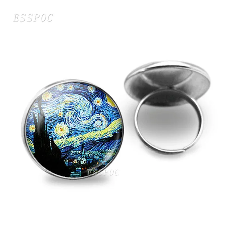 Fashion Art Van Gogh 20 MM Ring Glass Cabochon Jewelry Sunflower Starry Night Handcraft Rings Women Sisters Friends Gifts