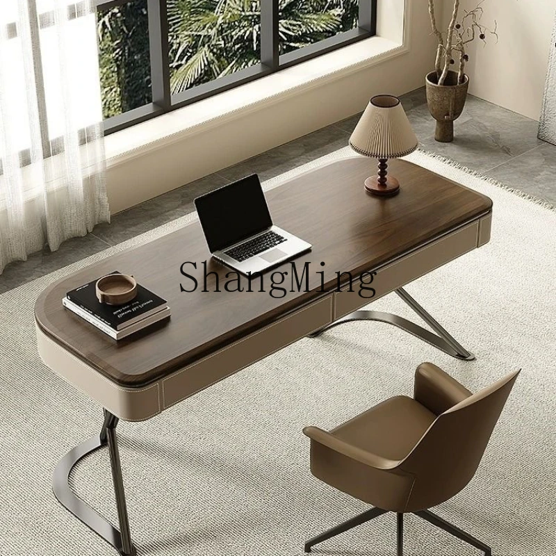 

FG high-grade solid wood desk modern minimalist home living room study desk walnut veneer