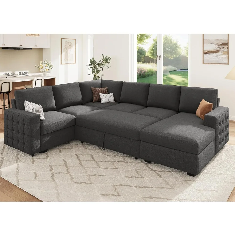 Sleeper Sectional Couch with Pull-Out Bed Sectional Sleeper Sofa Pull Out Bed with Storage Chaise, Sectional Couch for