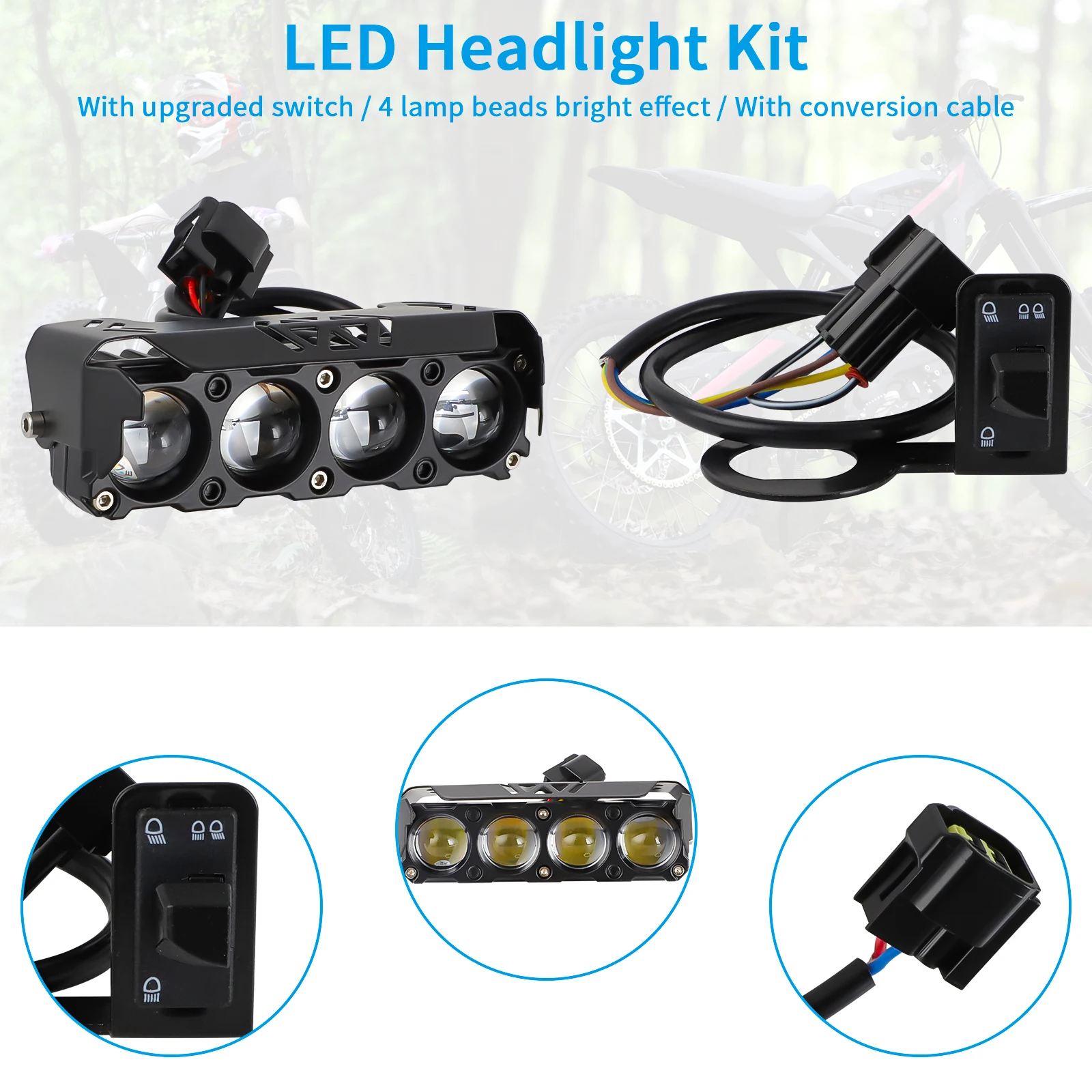 LED Headlight Switch Kit For Talaria Sting R MX4 Sur-Ron Segway X260 Dirt Bike ‎Front Headlight Bar Upgraded Kit Plug and Play