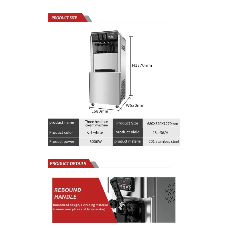 Soft Serve Ice Cream Making Machine Automatic Three Flavors Cream Cart Ice Cream Maker