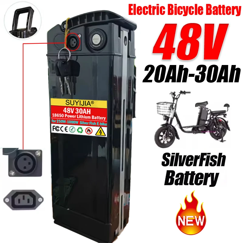 

Brand New 48V 20Ah/25Ah/30Ah SilverFish E-bike Battery High-power 18650 Lithium Ion Battery Pack for 250W-1000W Electric Bicycle