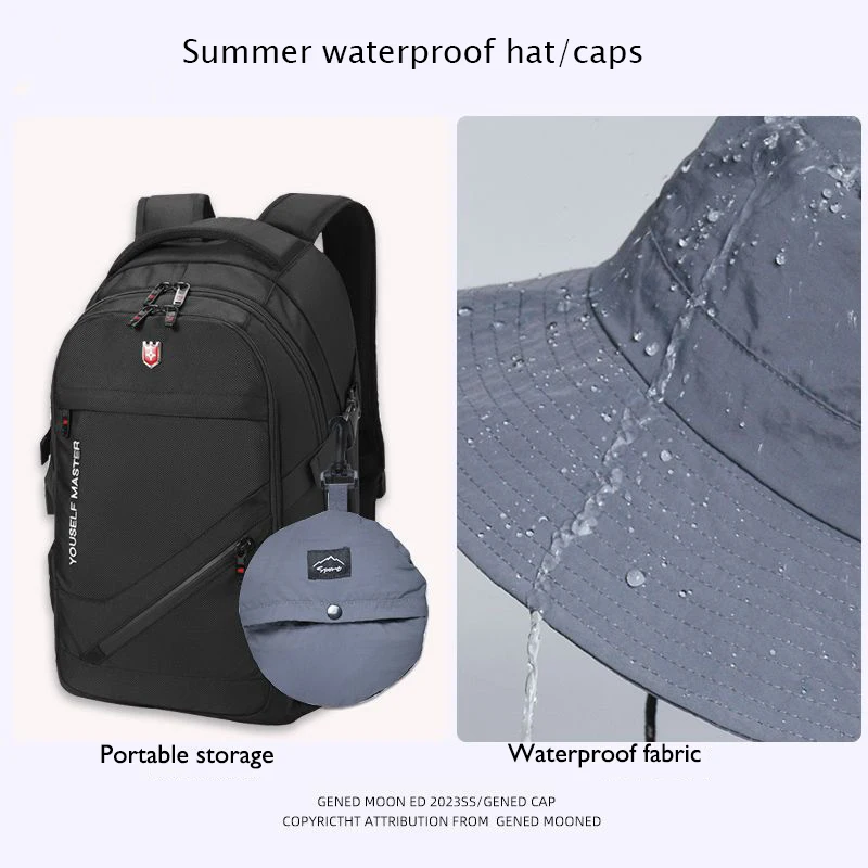 Summer Waterproof Fisherman Hat Men's Outdoor Fishing Caps Foldable Storage Women's Sunshade and Sun Protection UV Resistant Hat