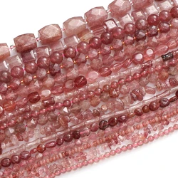 Natural Stone Strawberry Quartzs Irregular Faceted Round Loose Spacer Beads For Jewelry DIY Bracelet Necklace Making Accessories