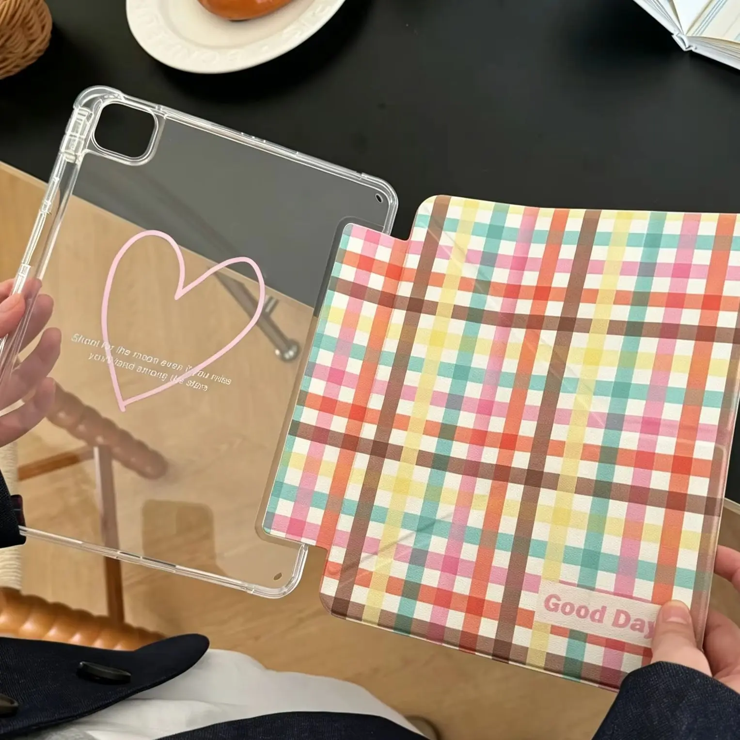 Ins Korea Rainbow Grid Pattern Y2K Tablet Case For iPad Pro 13in 11th M5M4 12.9in A16 7/8/9/10th Air4/5/6/7 11in M2M3 Mini Cover