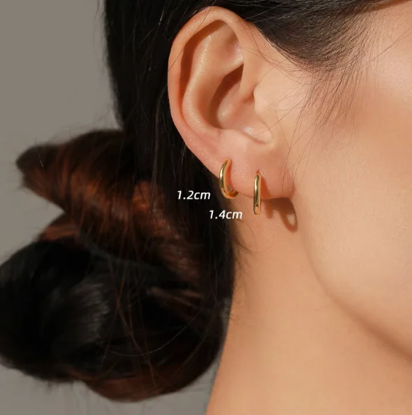 5 Sizes 925 Sterling Silver Simple Stackable Circle Ear Buckles Classic Basic Gold Color Hoop Earrings For Women Jewelry Huggies