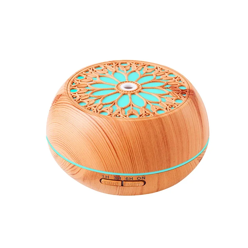 550ml Air Humidifier Wood Color USB Aroma Diffuser, Essential Oil Diffuser with 7 Color LED Lights & Remote Control Smell