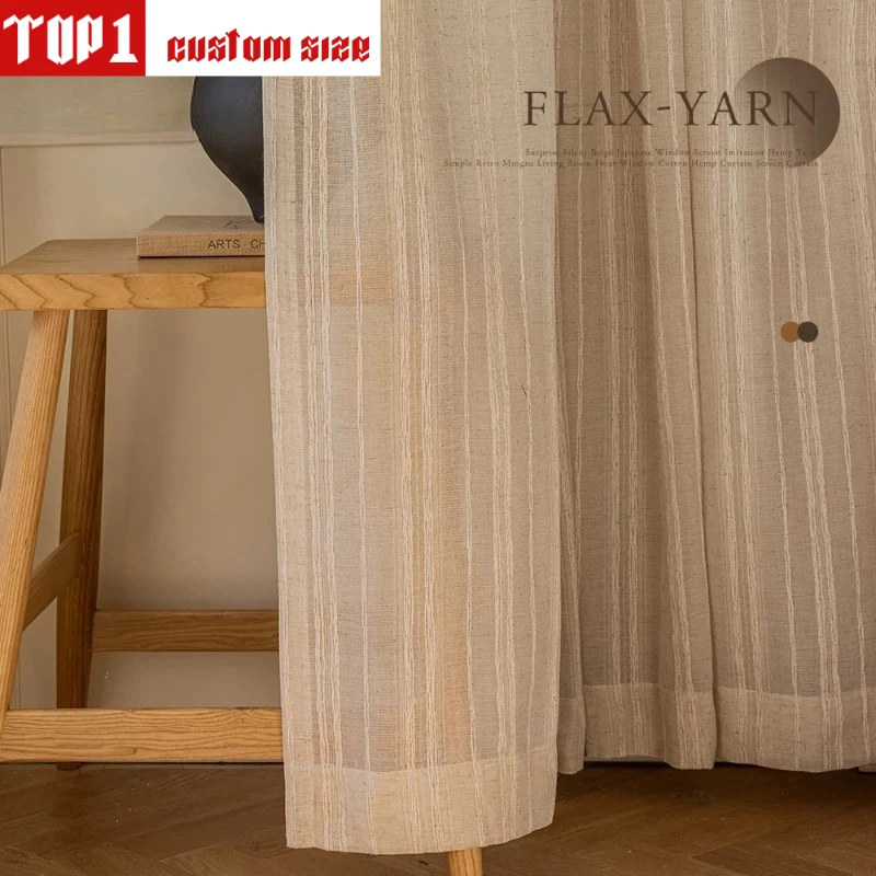 

Japanese Linen Cotton Linen Milk Tea Gauze Curtains for Living Dining Room Bedroom Window Screen Balcony Bay Window