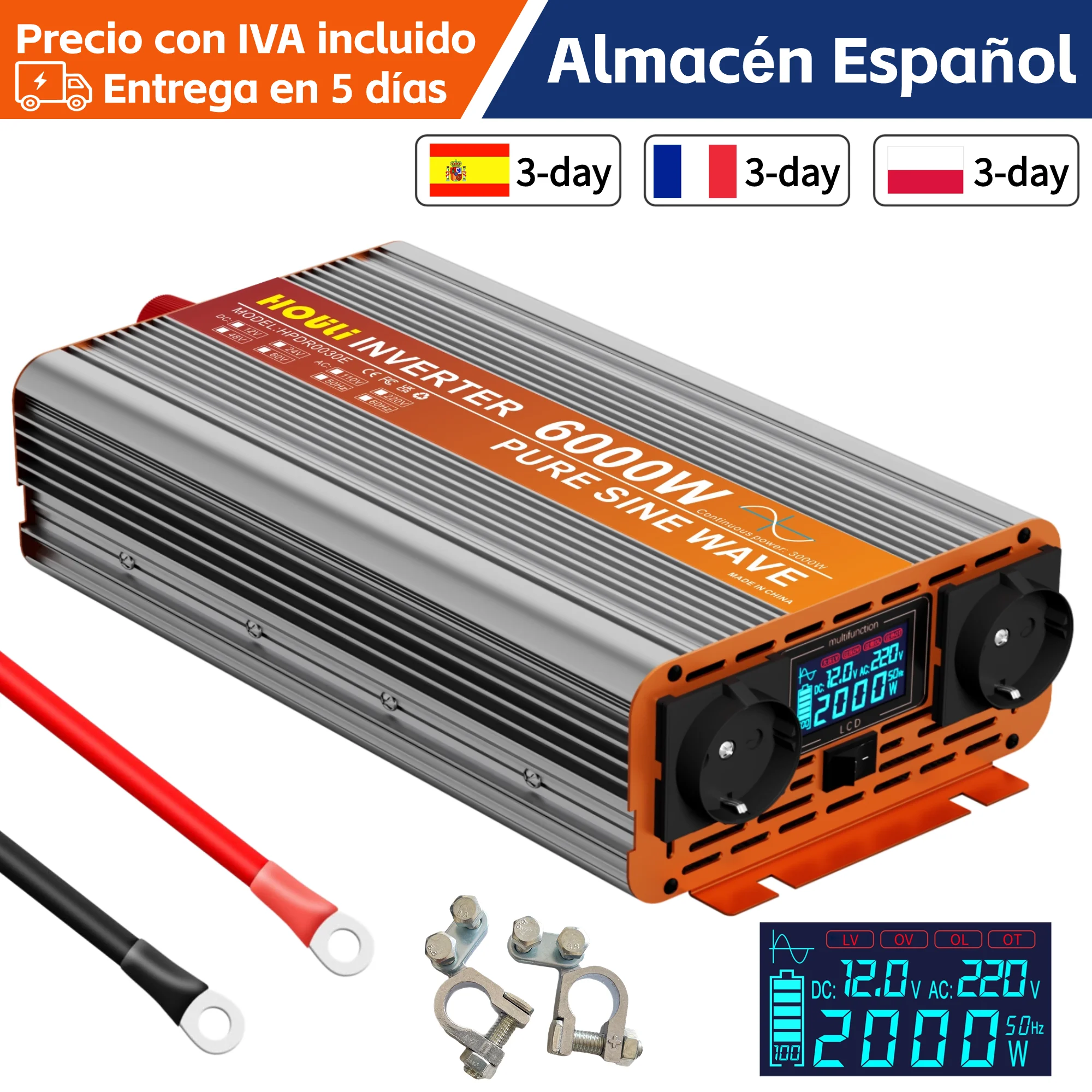 HOULI inversor 24v 220v onda pura 3000w 4000w 5000w 6000w Conversor 12v a 220v Transformador para Coche Camion