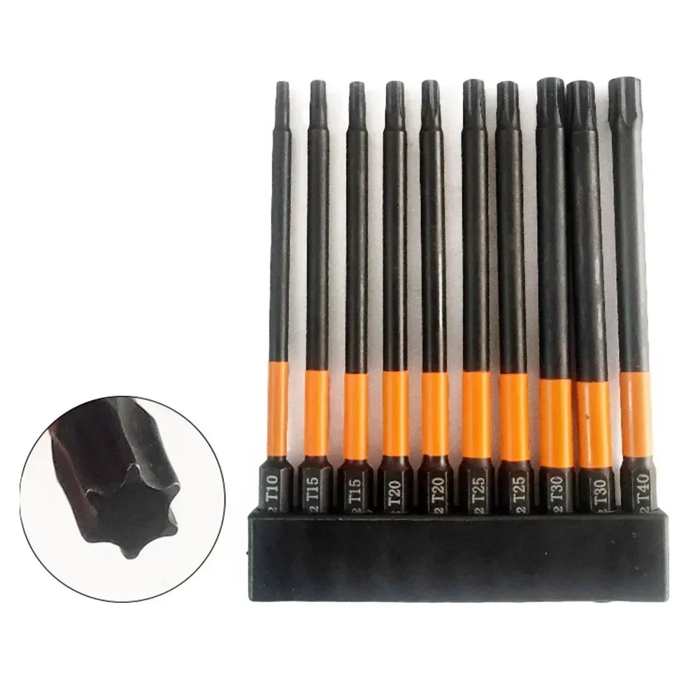 11Pcs Torx Bit Star Set 100mm Long Hex Shank Magnetic High Hardness Suitable for Electric Screwdrivers and Pneumatic Tools