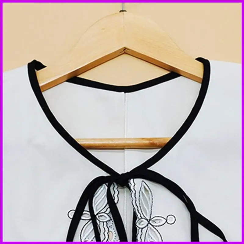 

Women Square Big Shawl Fake Collar Vintage Hollow Out Embroidery Floral Trim Necklace Scarf Contrast Color Lace-Up