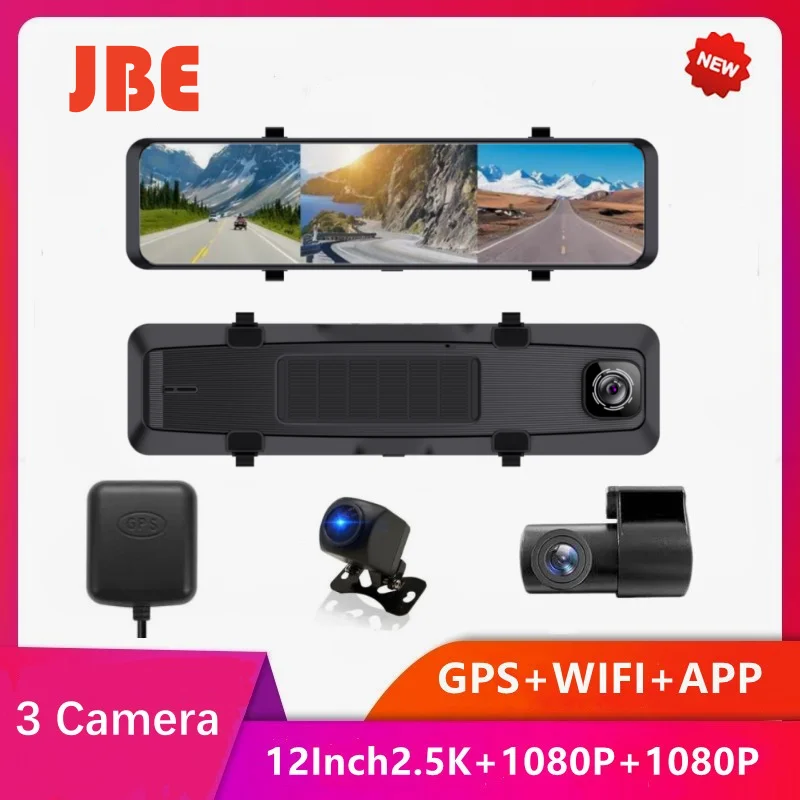 

12Inch 3 Cameras Dash Cam Rear View Mirror2.5k 2560*1440P Rearview Mirror Video Recording WIFI Loop Record Phone APP GPS Car DVR