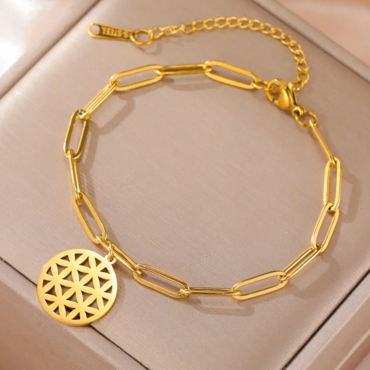 LIKGREAT New Fashion Bracelet Flower of Life Hand Chain  for Women Stainless Steel Jewelry Sacred Geometry Good Luck Amulet Gift