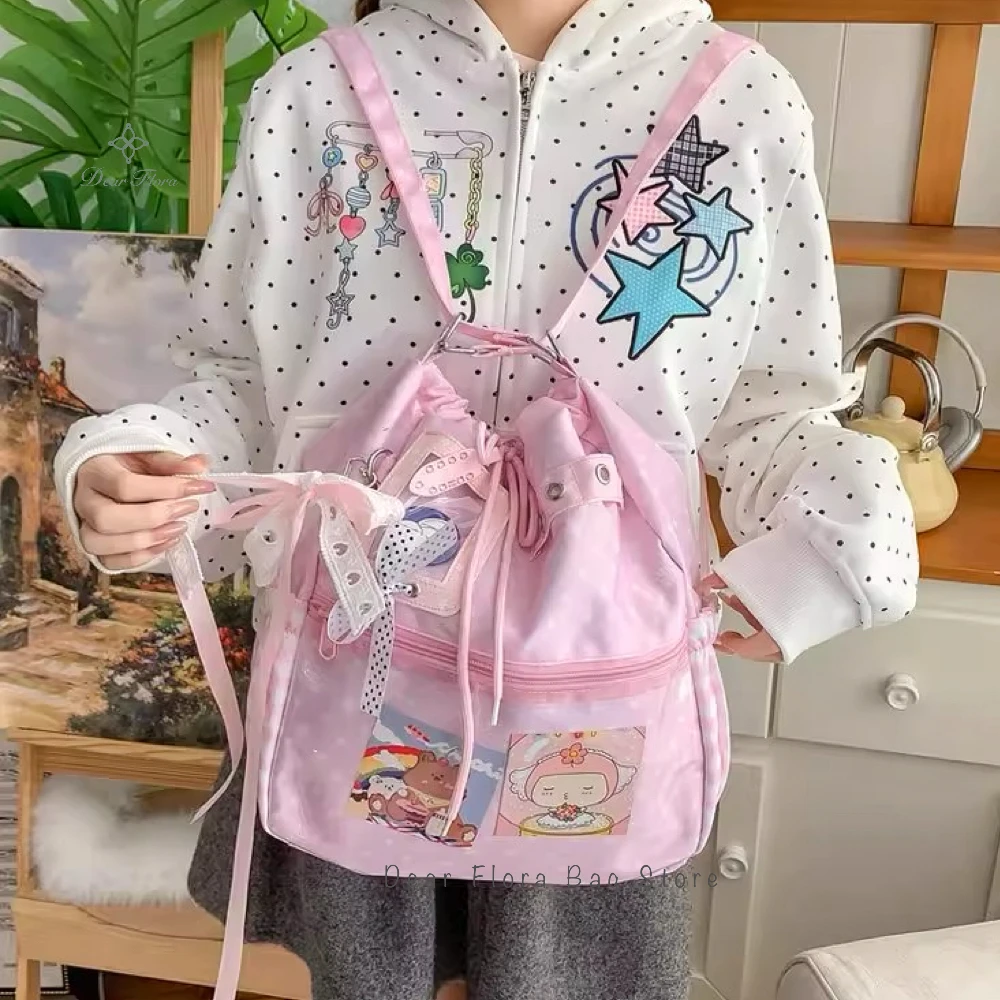 New Y2k Cute Ita Bag Girls Transparent Shoulder Bag Fashionable Large Capacity Polka Dot Canvas Tote Bag Casual Commuter Handbag view 3