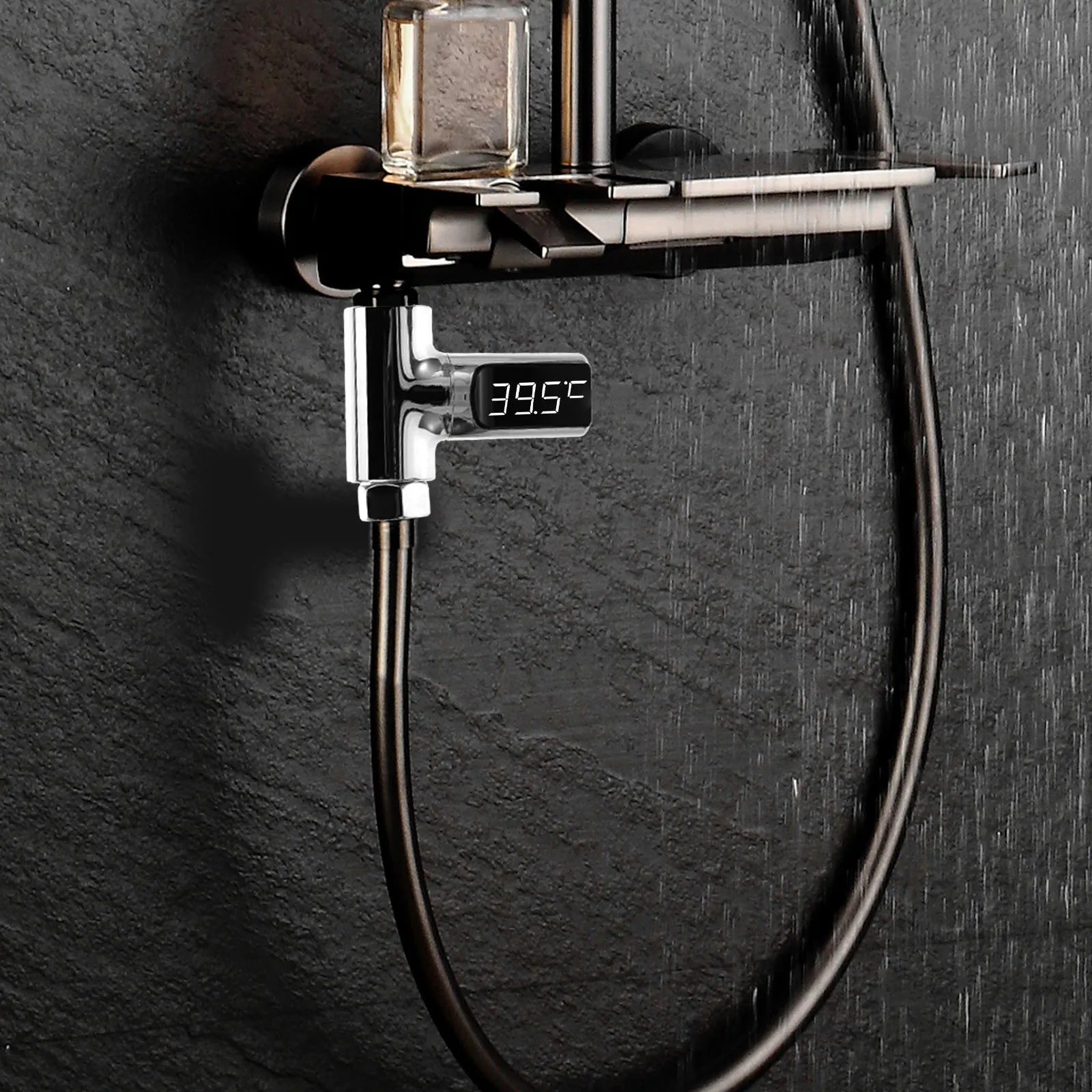 

LED Digital Shower Thermometer Silver Free Hydro Powered Accurate Real Time Water Temperature Monitor 360 Degree Rotate