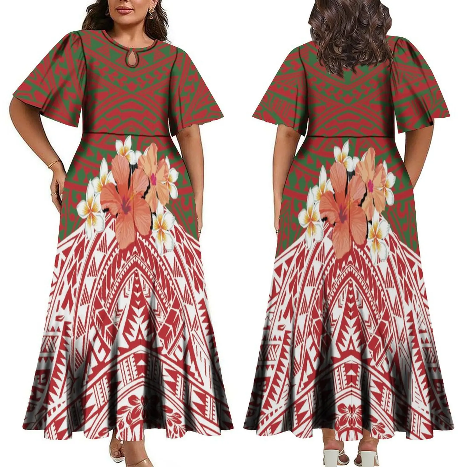 Hot Selling Women'S Custom Tapa Polynesian Tribe Design Samoan Dress Half Sleeve Ladies Loose Dress 