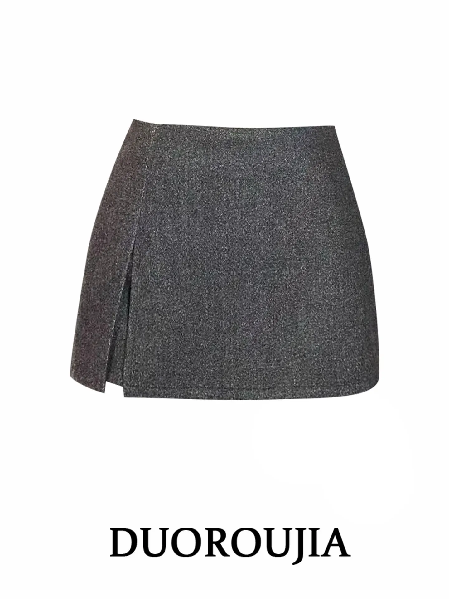 

DUOR plus Size Grey Woolen Skirt Casual Low Waist Wide Leg Pants Autumn Winter Women's Fashion Irregular Wrap Skirt