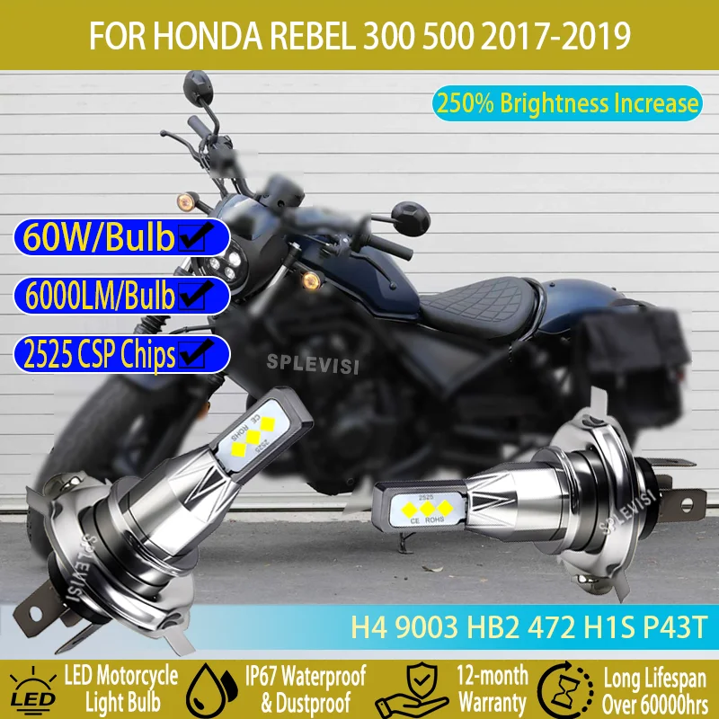 

1/2pcs H4 LED Motorcycle Bulb - 250% Brighter, Cool Running, Plug and Play For Honda Rebel 300 500 2017 2018 2019 WATERPROOF