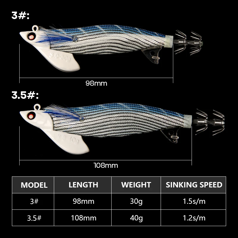 LETOYO 30g 40g TR Squid Fishing Lure Sinking Luminous Tandem Rig Wood Shrimp Lures Octopus Cuttlefish Artificial Bait