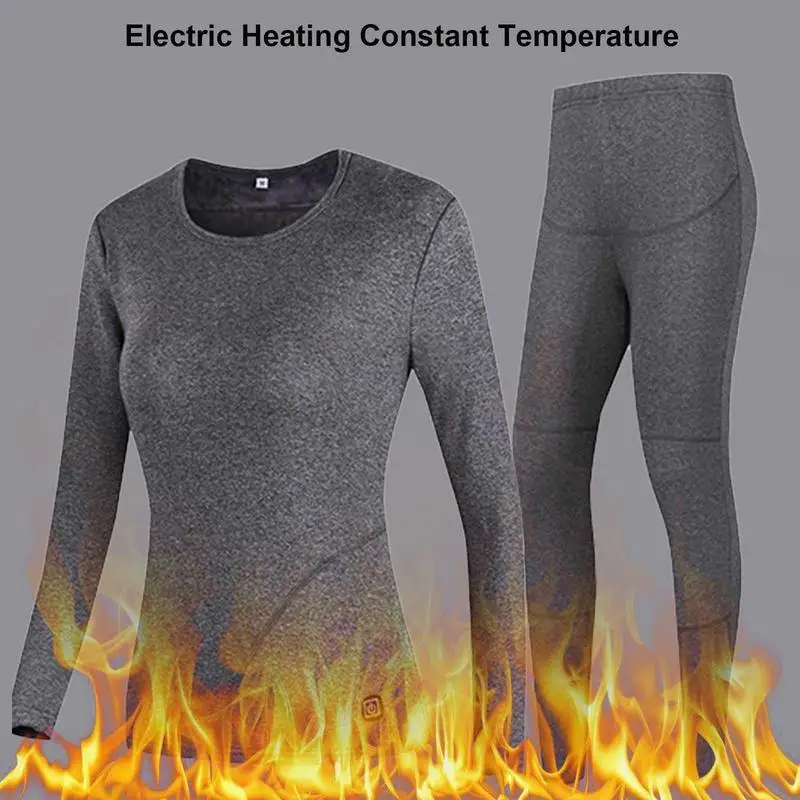 Heated Underwear Winter Warm Set Clothing USB Charging Battery Powered Fleece Thermal Long Tops & Pant Women For Indoors Outdoor