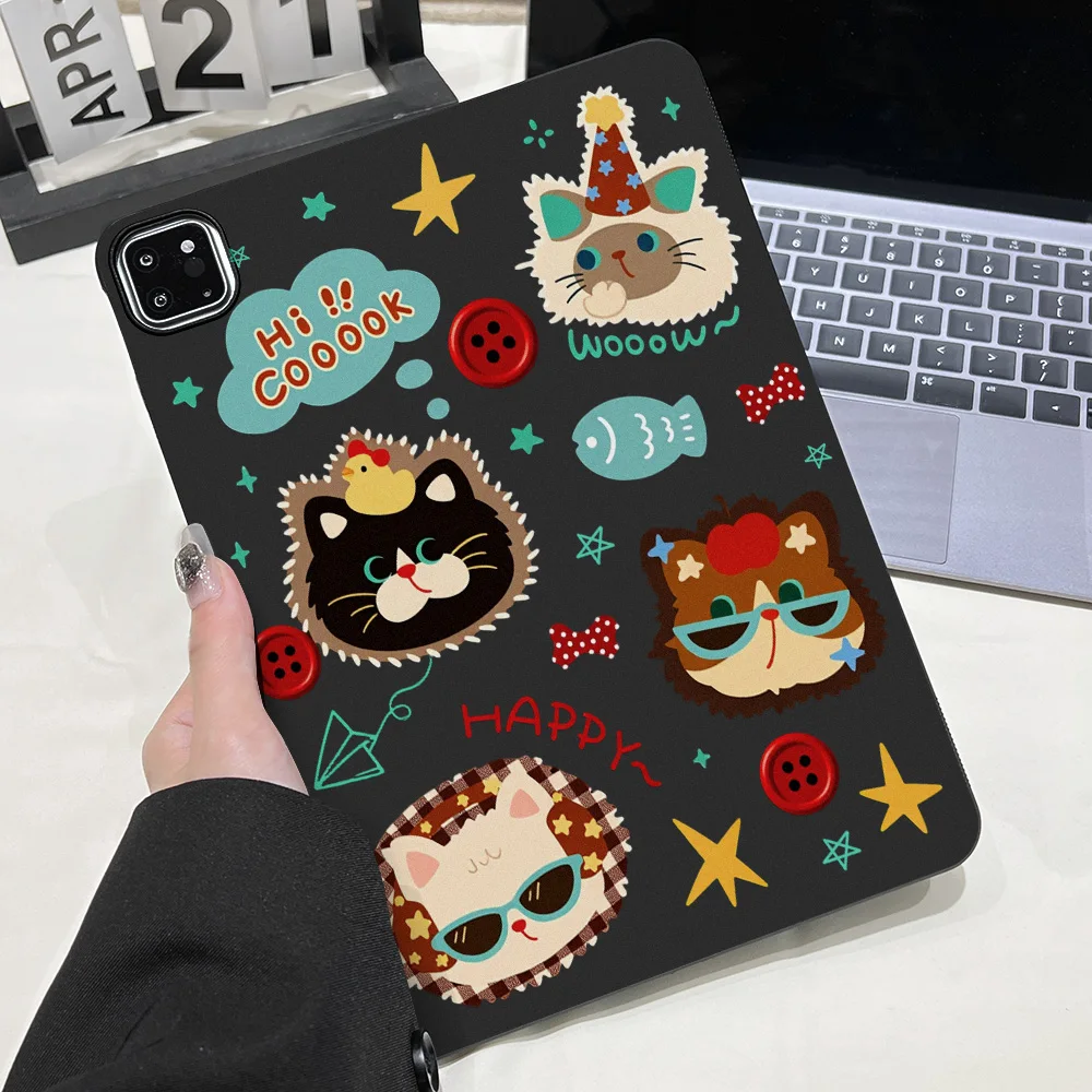 Cartoon Black Cat Case For iPad Pro 11 2025 12.9 13 10.5 9.7 iPad A16 10th 11th Gen iPad Mini 4 2024 8.3 Air 13 11 2 9.7 Cover