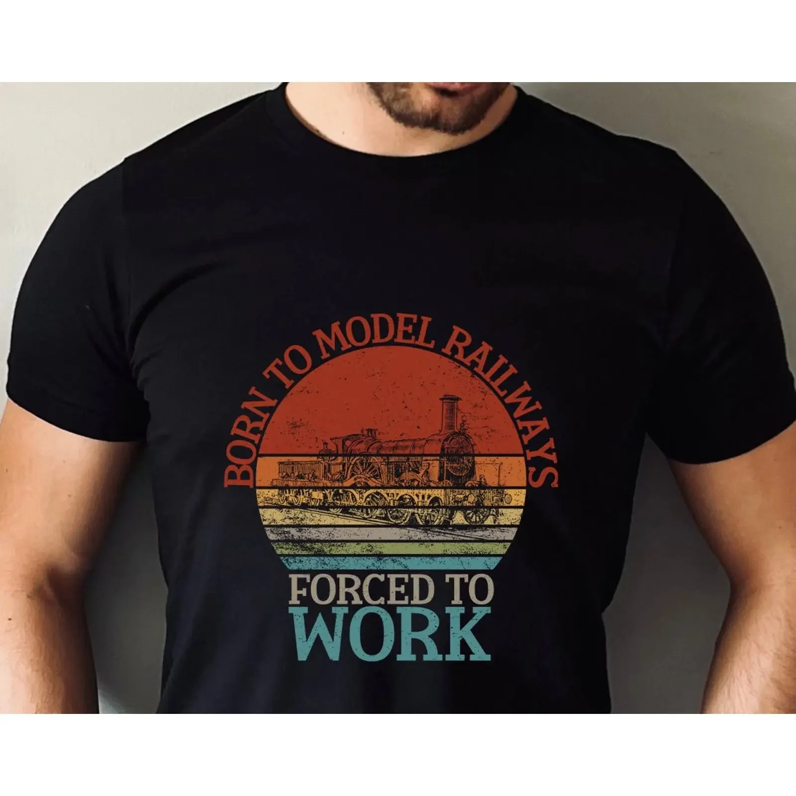 Funny Model Railway T Shirt Train For Modellers Born To Railways Forced Work vintage Washed graphic Unisex designer clothes