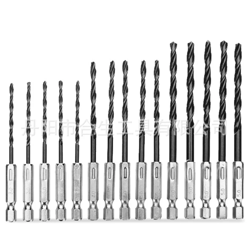 15pcs/set Hexagonal Handle Black HSS Twists Drill 3mm 4mm5mm high-speed Steel Nitriding Electric Drill Suit Wood Metal Drill